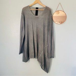 Studio Rundholz Gray Cotton Asymetric Long Sleeve Knit Tunic Sweater Large